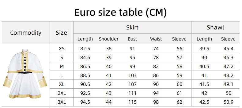Size Chart For Frieren Cosplay